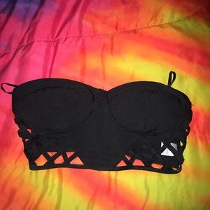 Black cutout strapless bustier top
